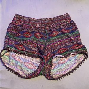 Patterned, loose fitting, shorts.